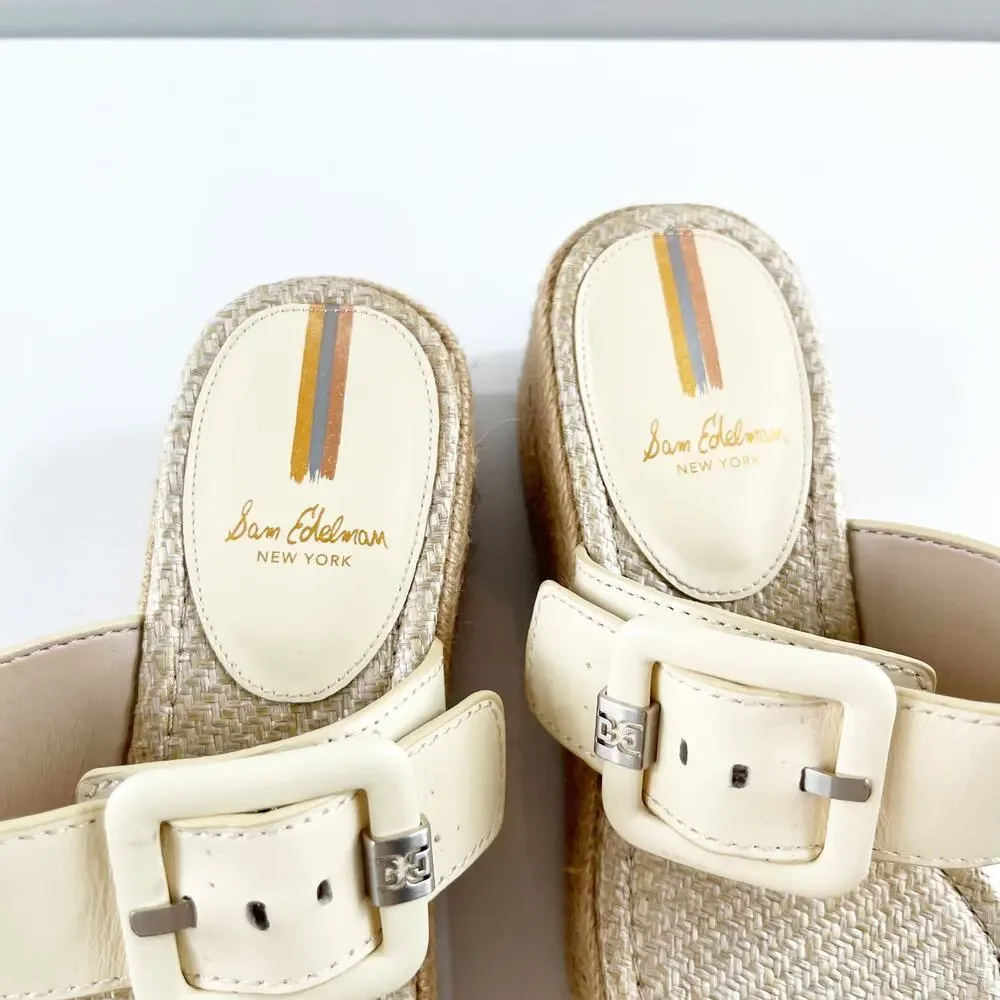 Sam Edelman Carson Platform Wedge Espadrille Sandals Cream 7